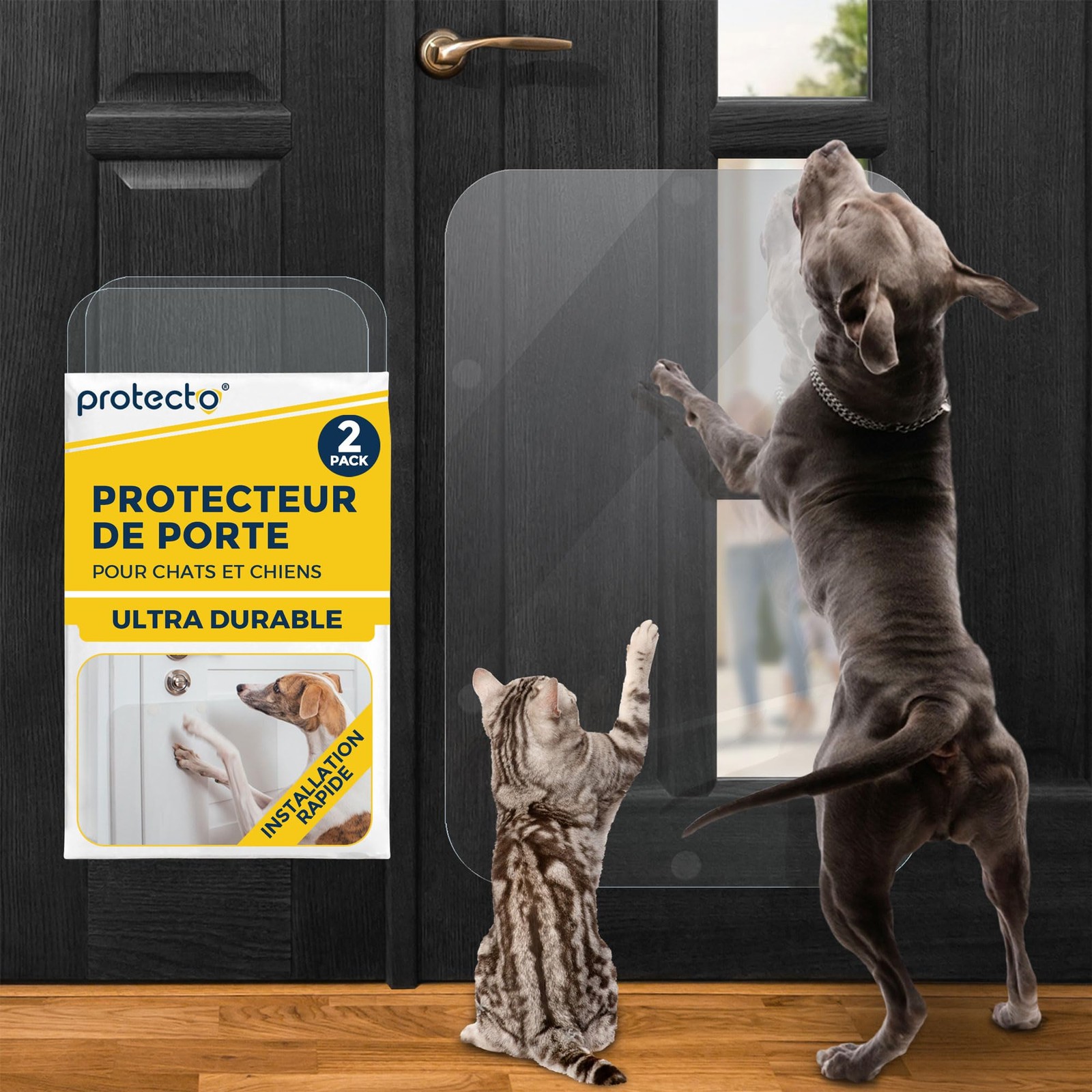 Protection de porte anti-griffe en vinyle épais 75 x 50 cm lavable et amovible