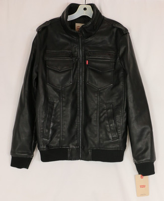 Levis Black Faux Leather Zip Up Mens Jacket LM2KU385 Small Levi Strauss New NWT