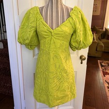 Farm Rio NWT Lime Eyelet Puff Sleeve Dress D94