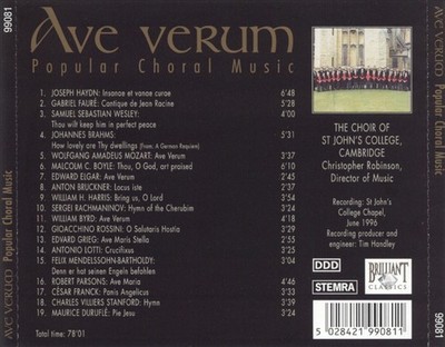 ST. JOHN'S COLLEGE CHOIR, CAMBRIDGE / CHRISTOPHER ROBINSON AVE VERUM: POPULAR CH