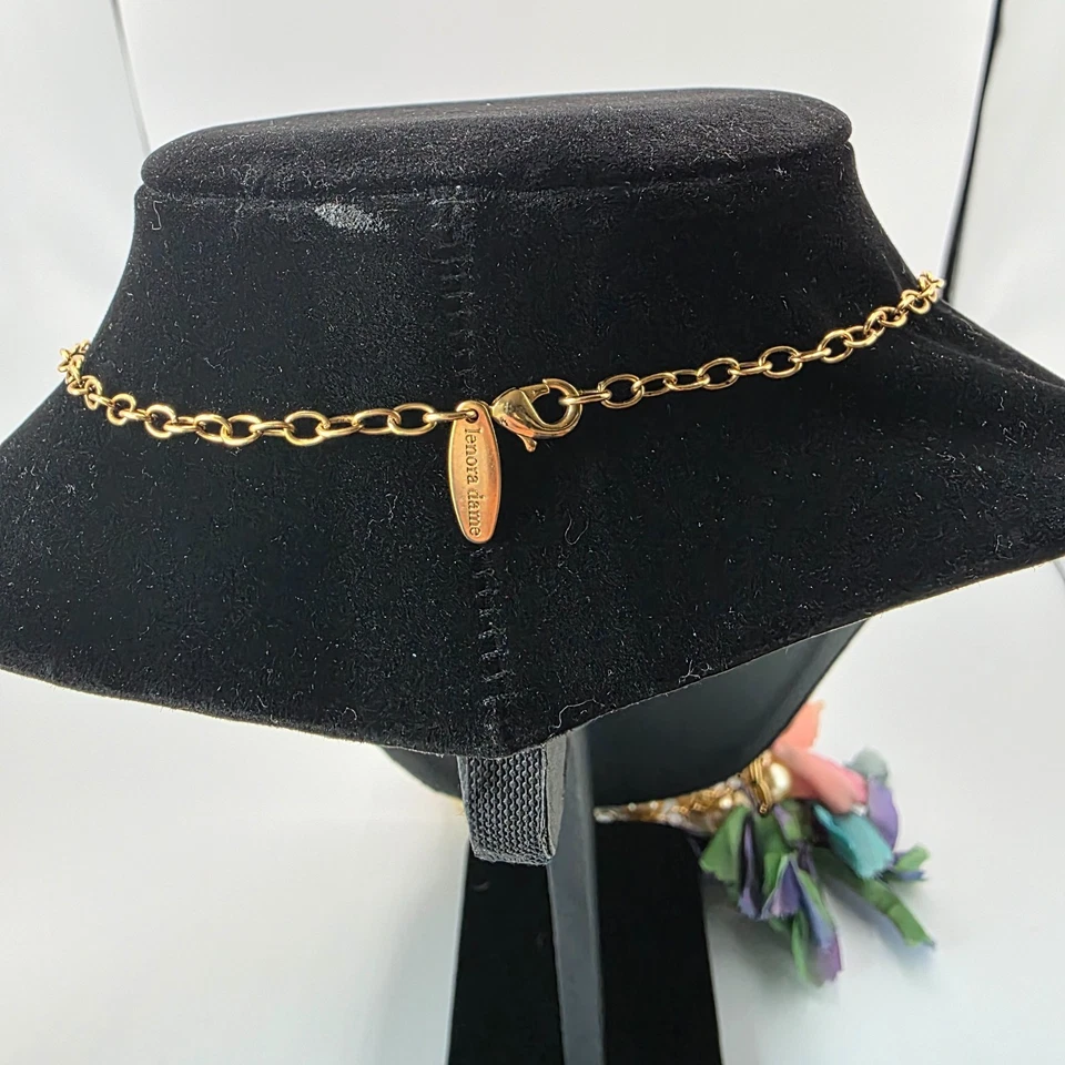 Lenora Dama Mujer 2 Hilos Cadena Collar Tono Dorado Multicolor Tela Perla 37" Foto 4 de 4