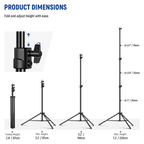 NEEWER 7.2ft/220cm Air Cushioned Light Stand, Heavy Duty Metal Tripod Stand - Picture 6 of 8
