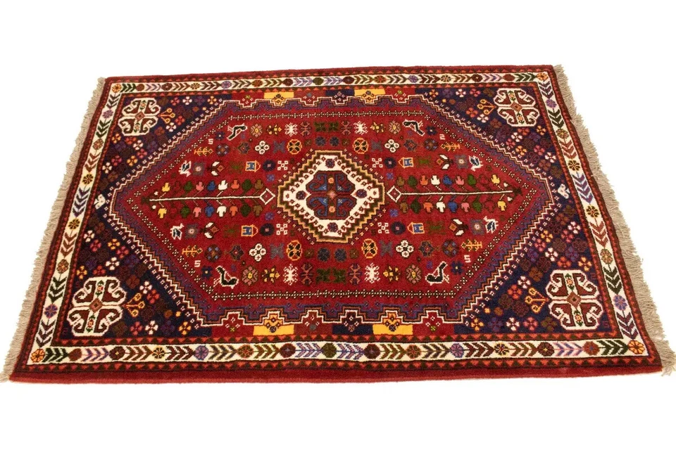 Hand-Knotted Wool Oriental Rug Vintage Tribal Design Small Red Carpet 3'5X5 ft - Image 4 of 4