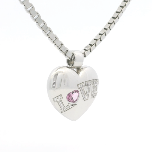 Colgante Chopard Love Heart oro blanco 18 quilates diamante zafiro rosa y cadena de caja de 16" - Imagen 2 de 3