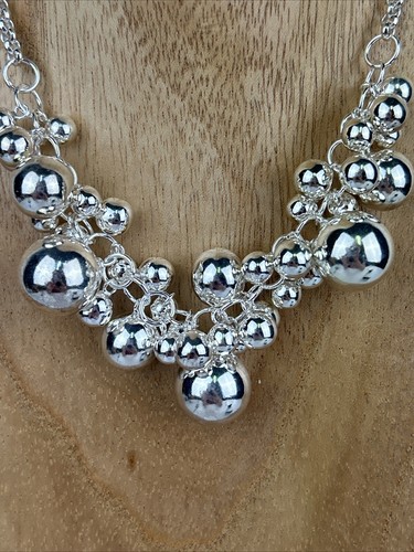 Silver Ball Beaded Bauble Collar Necklace Gift Set Gorgeous Articulated - Bild 8 von 24
