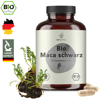 BIONUTRA  Maca schwarz Kapseln Bio hochdosiert (270 x 700 mg), made in DE