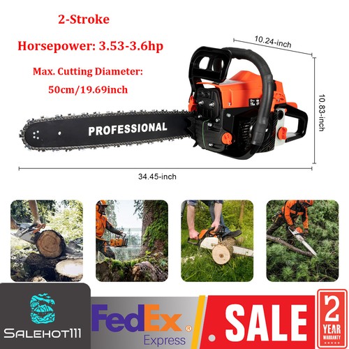 62Cc 2Stroke Gasoline Chainsaw 20" Bar Powered Engine Wood Cutting Gas Chain Saw