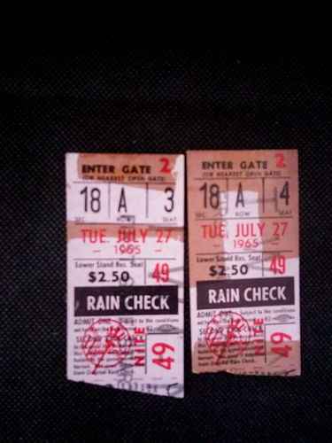 7/27/1965,MANTLE/TRESH HR ,NY YANKEES OFFICIAL PROGRAM & SCORECARD,2 STUBS - Picture 2 of 23