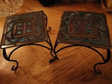 Set of Lumin Essence Candle Holders, Stained Glass Pillars 