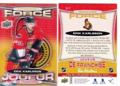 2016/17 Tim Hortons UD * FRANCHISE FORCE* ERIK KARLSSON FF 7 HOLO 3D  *L@@K*