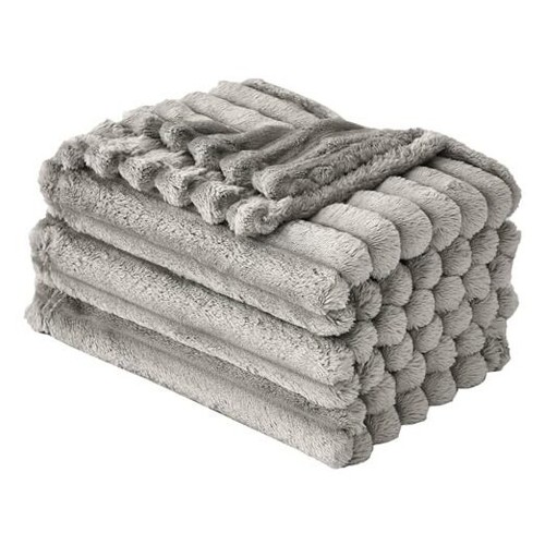 Ultra Soft Cozy Fluffy Fleece Throw Blankets Luxury Twin60“x80” Ribbed Grey