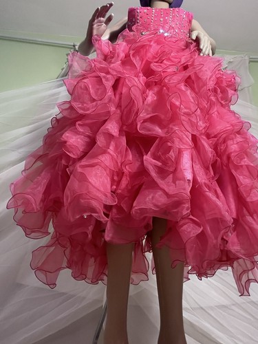 Pink Maximalist Cupcake Ruffly Iridescent Beaded Girls Organza Formal Gown - Picture 5 of 24