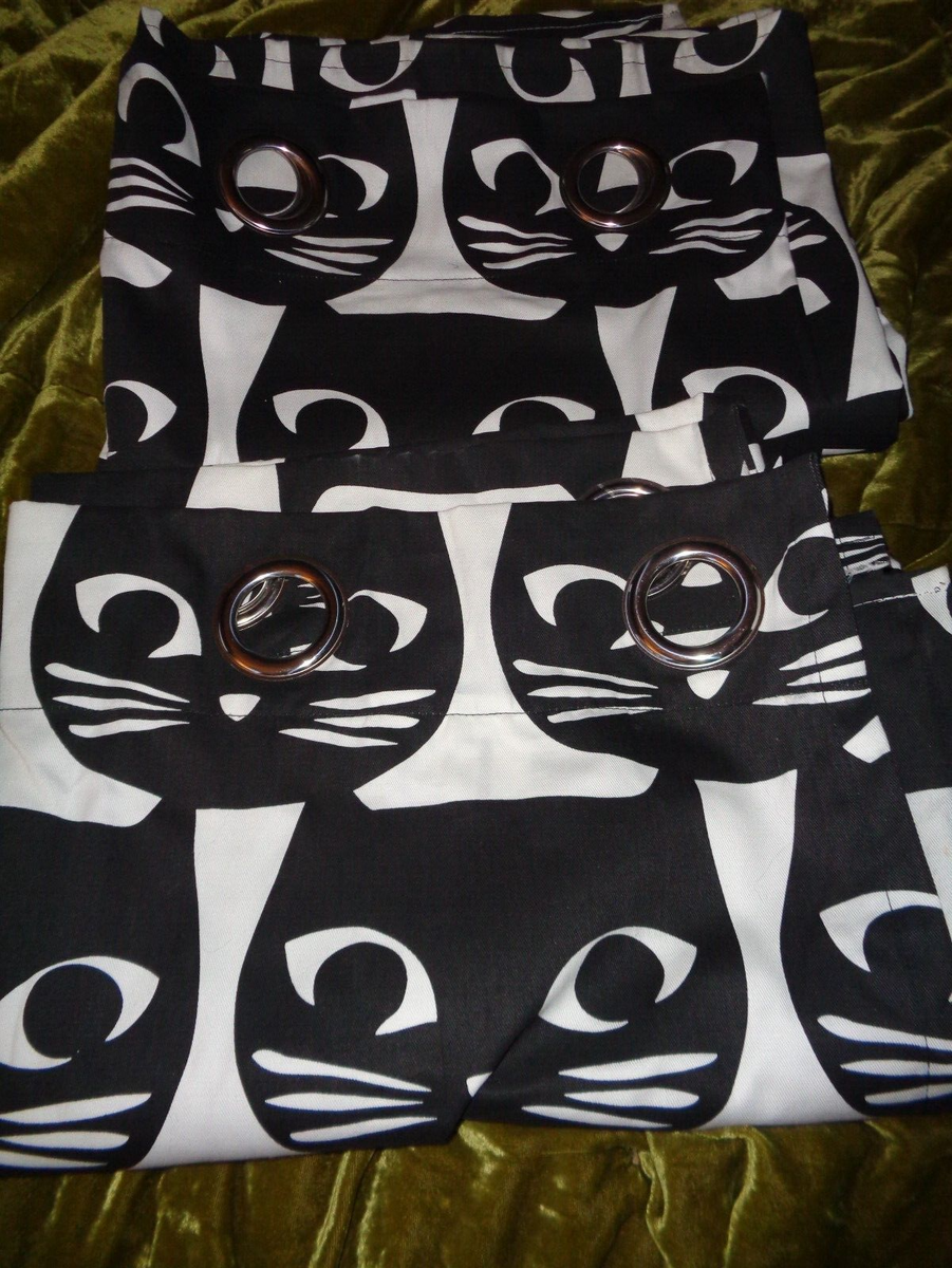 2IKEA Mattram Black Cat Curtain Panels 57