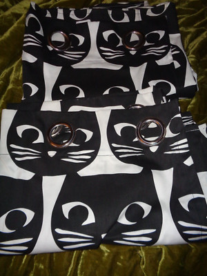 IKEA MATTRAM カーテン 猫 Ikea Black Cat Pattern Curtains, Pair, Black and White