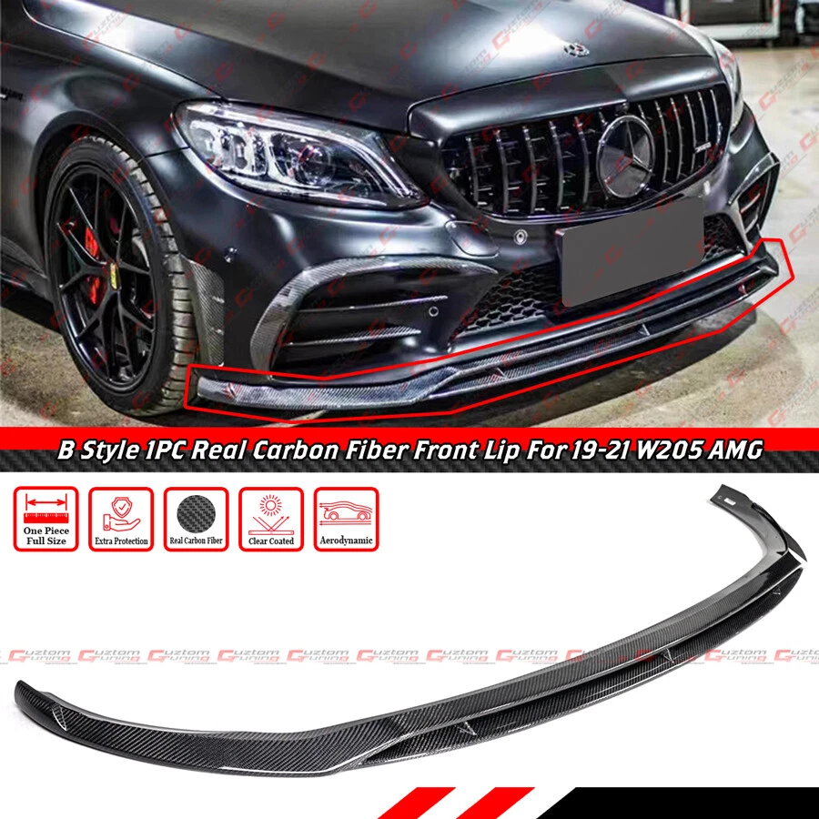 FOR 19-21 MERCEDES BENZ W205 C300 C43 AMG CARBON FIBER B STYLE FRONT BUMPER LIP - Image 2 of 4