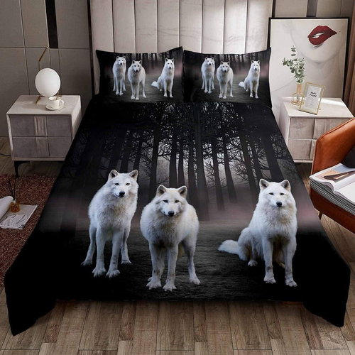 Wolf Duvet Cover Queen Size 3D Safari Animal Bedding Set Wolf Family Pattern Pri