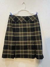 Y2K Lerry Levine Academia Skirt Sz 14 Tartan  A Line  Plated Brown School Girl