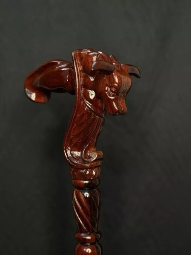 Walking Stick Cane Comfortable Handle Perfect Gift Ox Bull Design Hand Carved