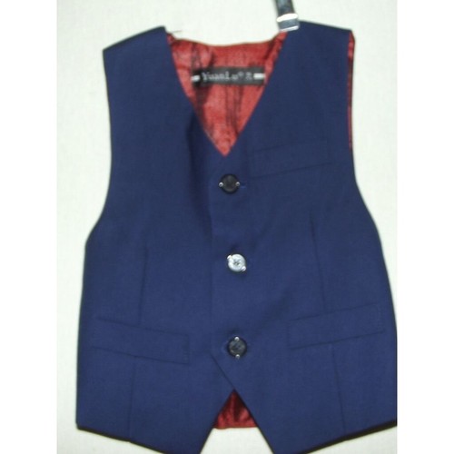 Yuan Lu Little Boys Suit 18 mos-2/2T navy blue vest tie-white tuxedo shirt pants - Picture 4 of 10