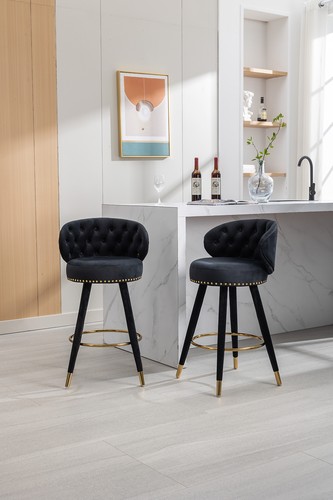 2pcs Counter Height Bar Stools for Kitchen Counter Solid Wood Legs with a fixed