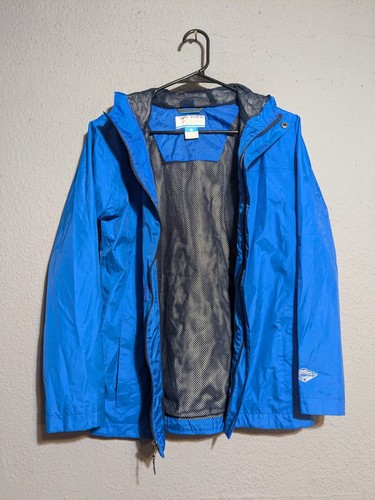 Columbia Windbreaker Jacket Hooded Kids Youth Large L Omni-Tech Waterproof Blue - Picture 8 of 14