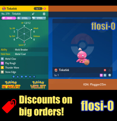 6IV Shiny Tinkatink Pokemon Scarlet and Violet