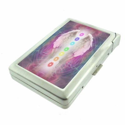 Angel Chakra Em1 Cigarette Case with Built in Lighter Metal Wallet