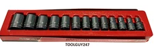 SNAP ON TOOLS USA 13pc 1/2" Drive SAE Chrome 6pt Shallow Socket Set 313TWYA NEW