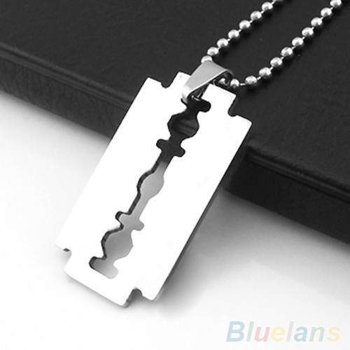 Unisex Stainless Steel Razor Blade Shaped Pendant Dogtag Necklace Brand New - Picture 1 of 2