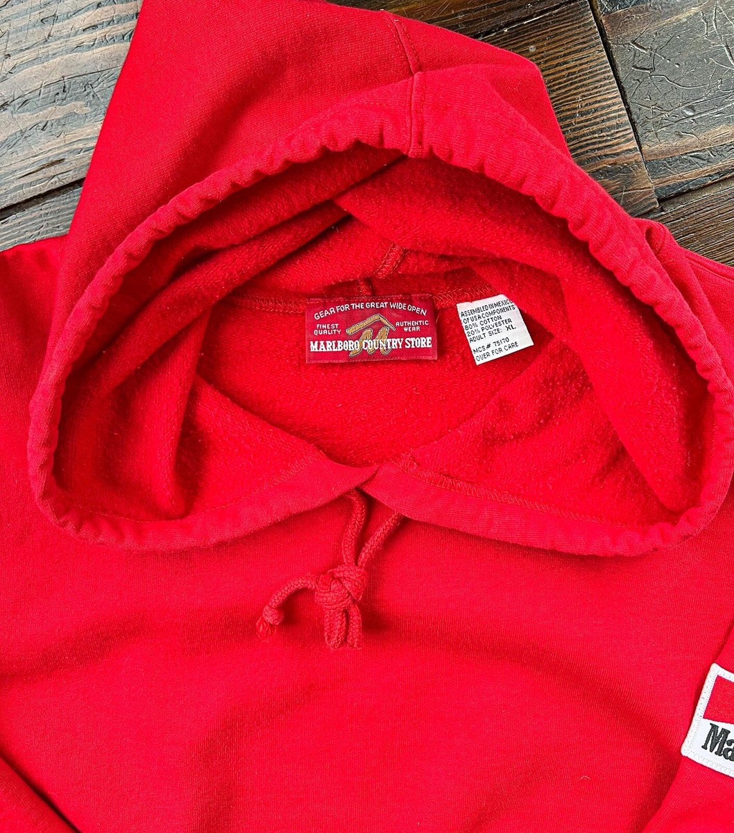 VINTAGE 1990's MARLBORO COUNTRY STORE RED HOODIE PULLOVER View 3