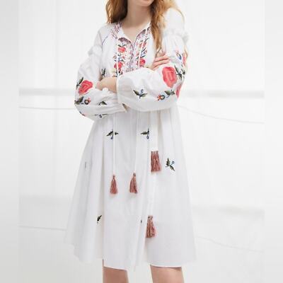 French Connection Edessa Cotton Folk Embroidered Smock Dress Size 2 NWT  $228 | eBay