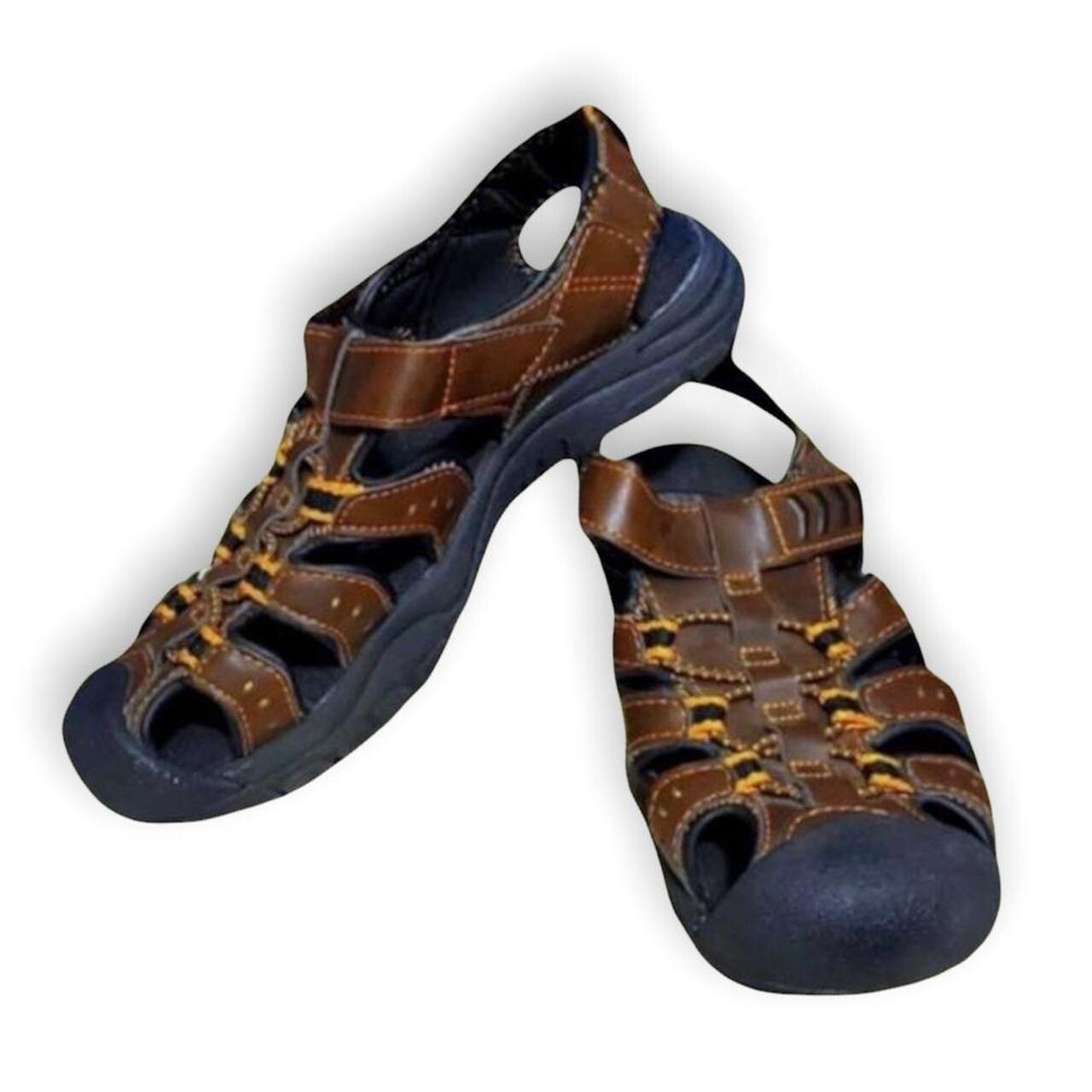 Faded Glory Mens Sandals Size 4 Brown Rubber Sole Hook Loop | eBay