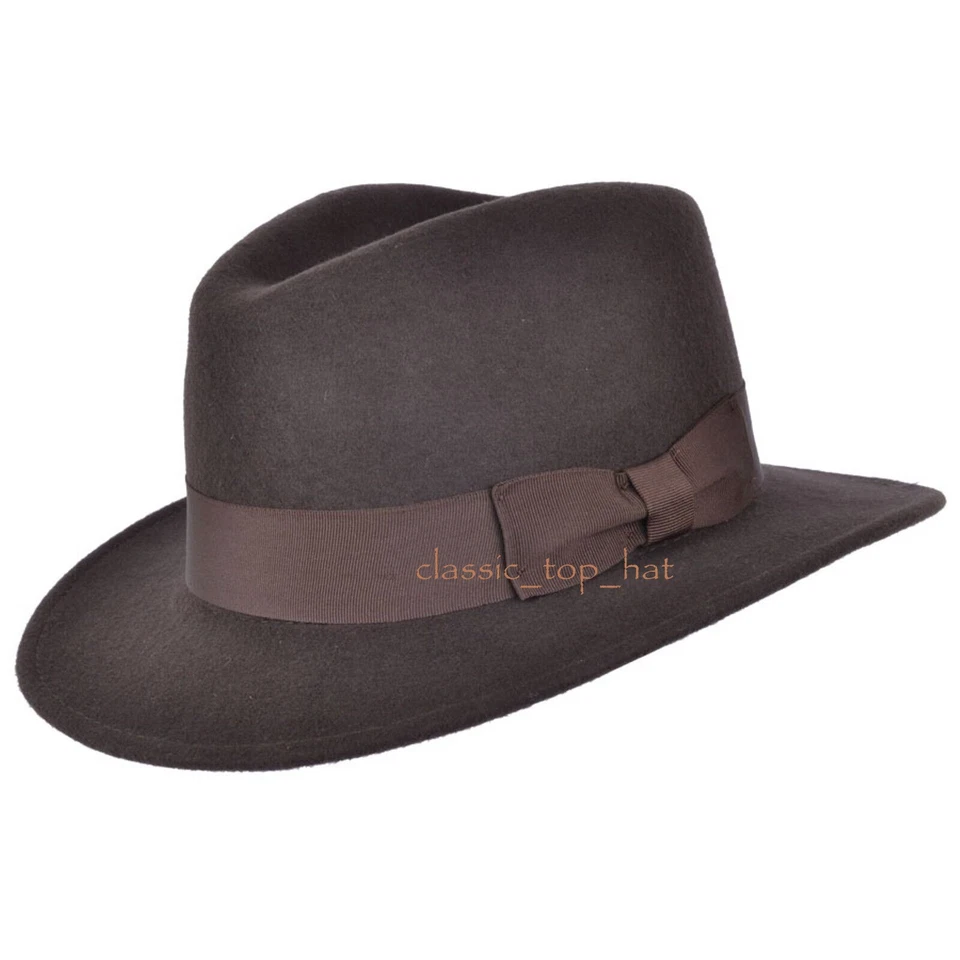 100% Wool Fur Felt HAT Indiana Jones Fedora Mens Leather Band NEW - Image 4 of 4