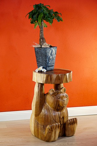 Wood Side Table 50 cm Stool Solid Wood Plant Stand Suar Wood Nightstand - Picture 2 of 24