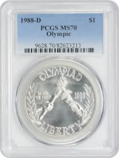 1988-D Olympic Silver Commemorative Dollar MS70 PCGS Mint State 70
