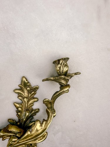 Vintage Pair Bronze Louis XV Style two arm wall candle sconces - Picture 13 of 14