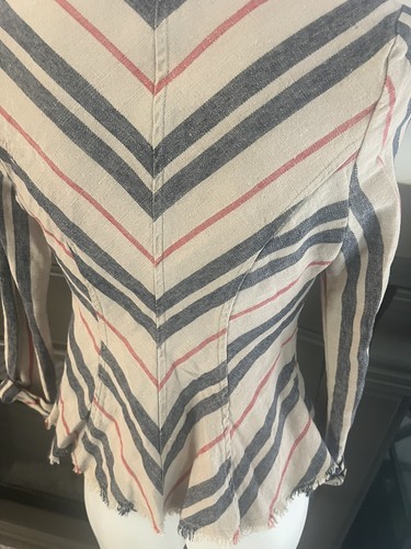 Free People Rumble Striped Linen (I) Blazer Women's 4 Tan Peplum Raw Hem - Picture 4 of 9