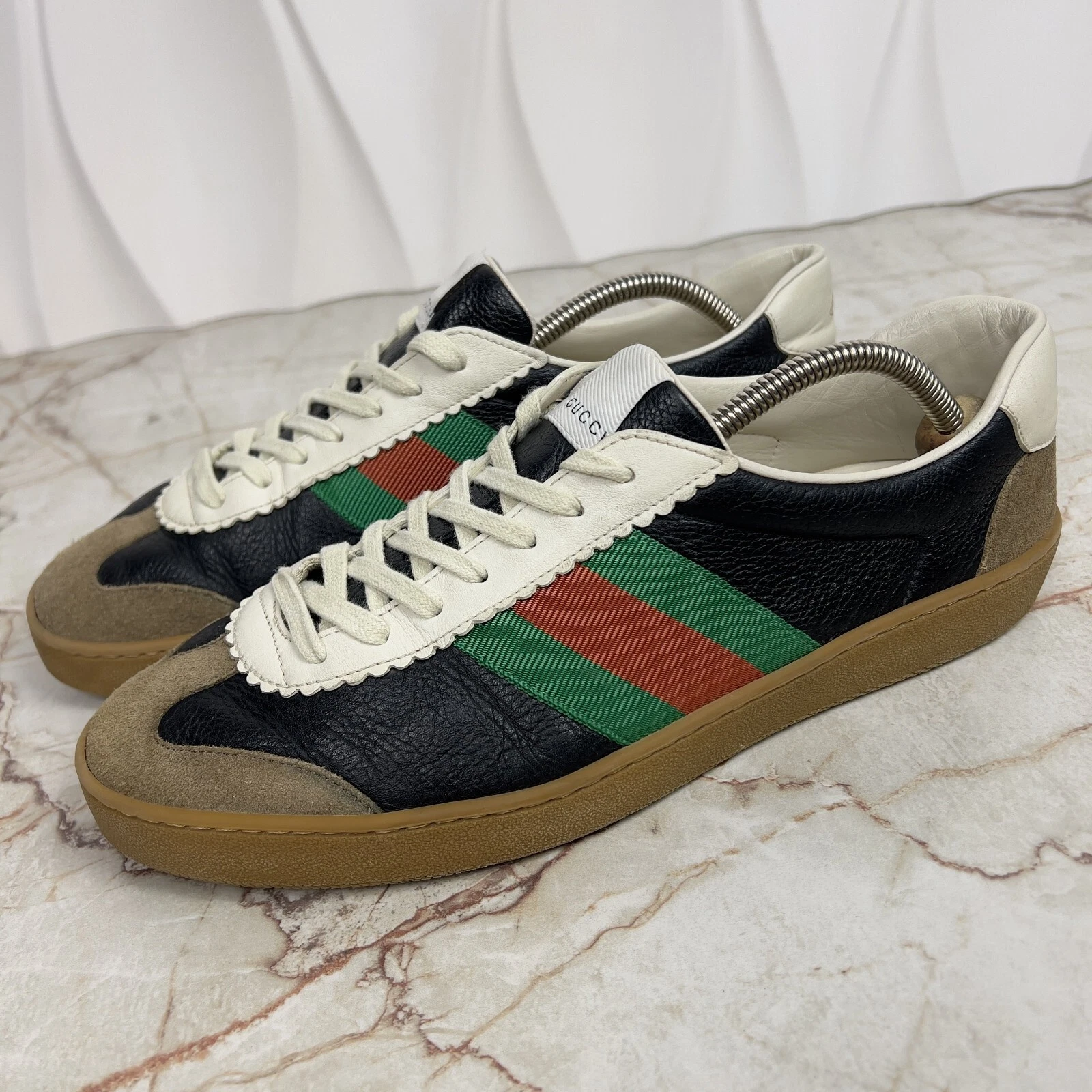 Baskets basses Gucci G74 Web Bee cuir noir daim 8 G ou 8,5 US