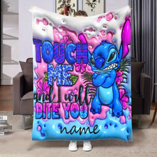 Personalized Grumpy Stitch Touch Me And I Will Bite You Inflated Effect Blanket