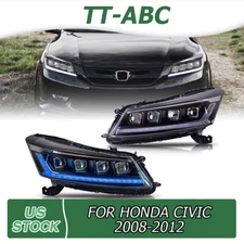 TT-ABC Smoke Fits 2008-2012 Honda Civic LED Sequential Projector Headlights Lamp