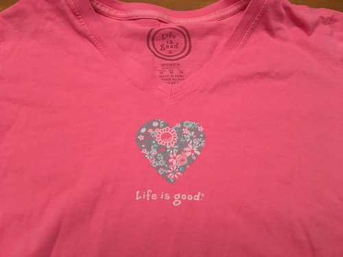 Life is Good Pink Semi-Fitted Women's Cut T-SHIRT SZ MED cotton - Picture 2 of 4