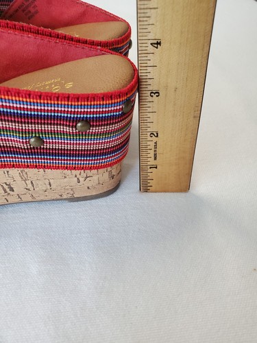 Sonoma Sandals Womens 6M Snugie Red Striped Wedge Platform Stretch Fabric Chunky - Picture 14 of 15