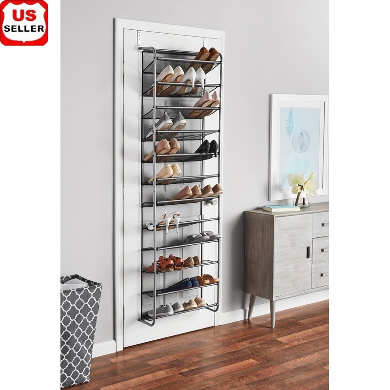Shoe Closet Organizer Rack 36 Pairs 12 Tier Metal Gray Modern Decor Durability