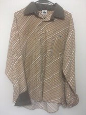 Lacoste Vintage Men  s Large Orange/Brown Striped L/S Button Down Shirt