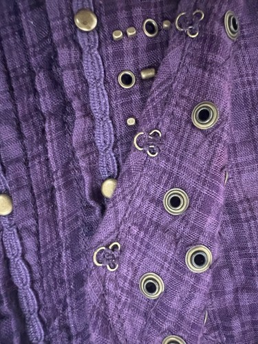 Free People Studded Fringe Plaid Front Closure Tank Dark Purple Sz 4 - Picture 12 of 15
