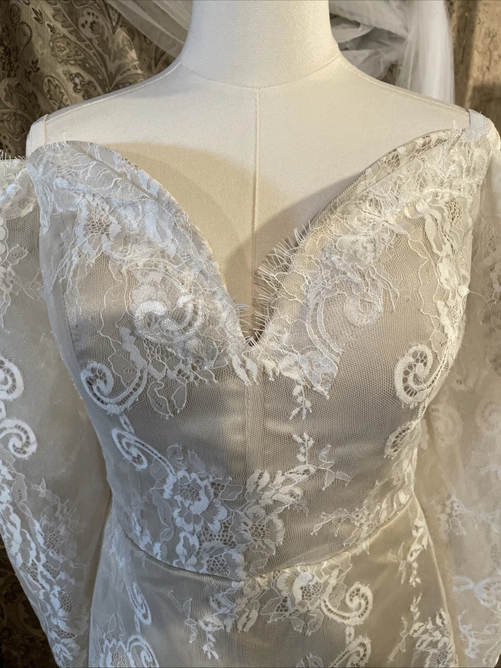 beige And White Short Wedding Dress With Lace Corset Back And Zipper Size 12 - Image 2 of 4
