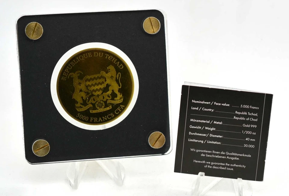 Gold 5000 Francs Tschad African Springbock 2019 in Kapsel mit CoA - Bild 2 von 2