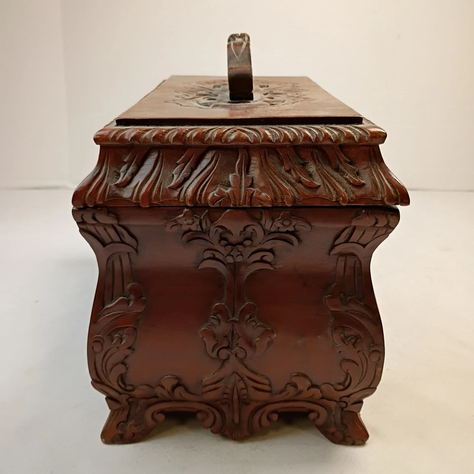 Raro Antiguo Estilo Victoriano Carrito de Té Caja Tallada a Mano Caoba Sólida Foto 4 de 4