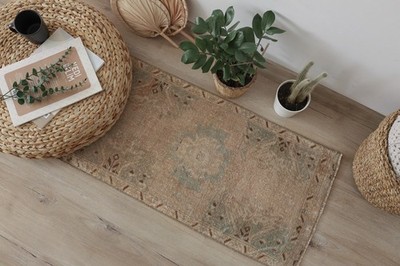 2x3 Vintage Oushak Rug Hand Knotted Wool Turkish Small Area Carpet Mat Anatolian