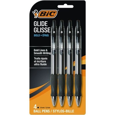 New BIC Glide Bold Retractable Ball Point Pen, 4 Count  Black  1.6